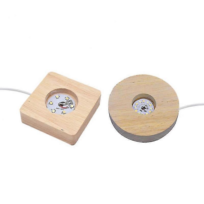 2 Pcs Led Light Display Stand Wooden Luminous Base (round + Square)_Special Gift