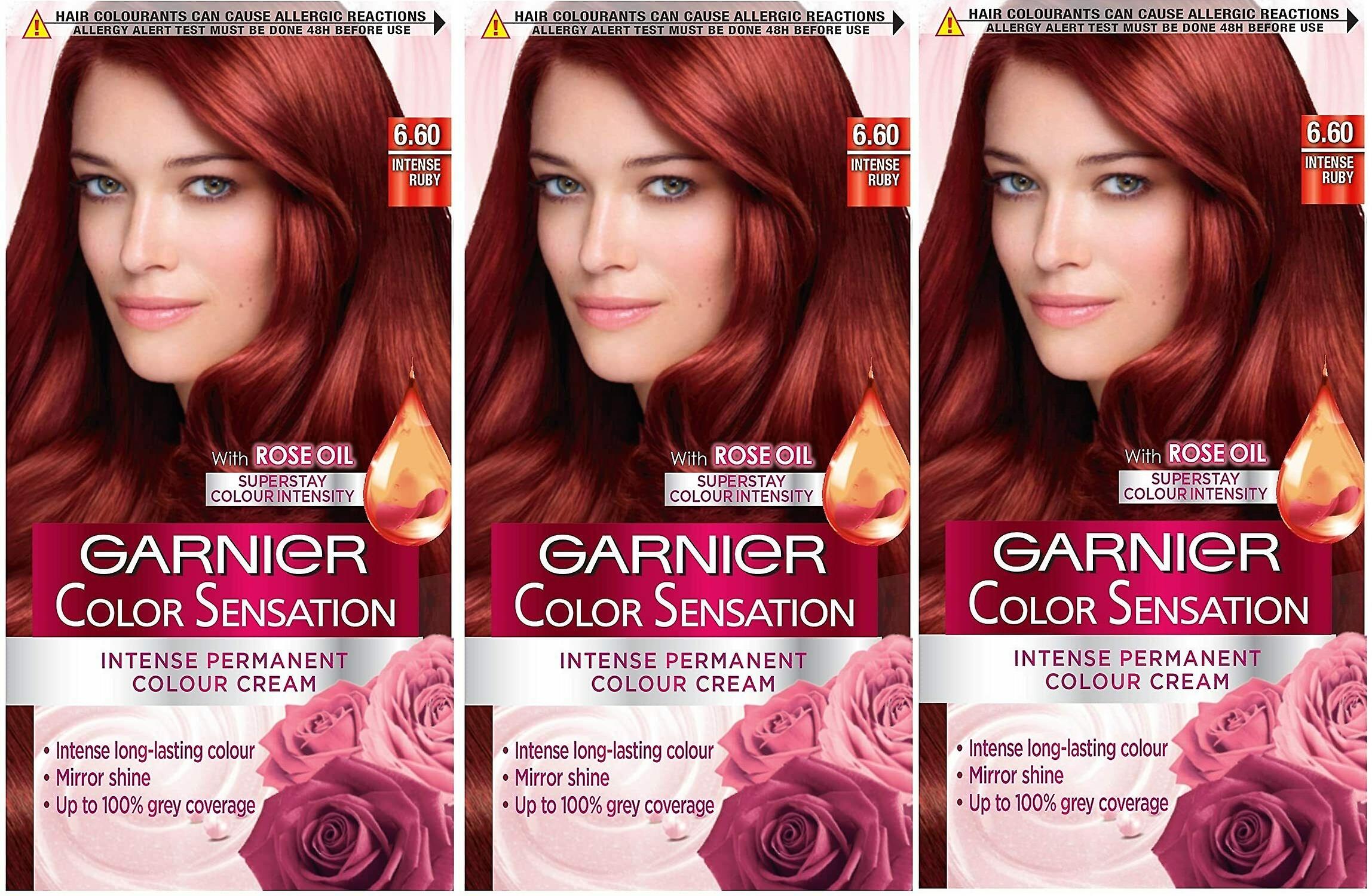 3 x Garnier Color Sensation Permanent Hårfärg - Intensiv Ruby 6.60