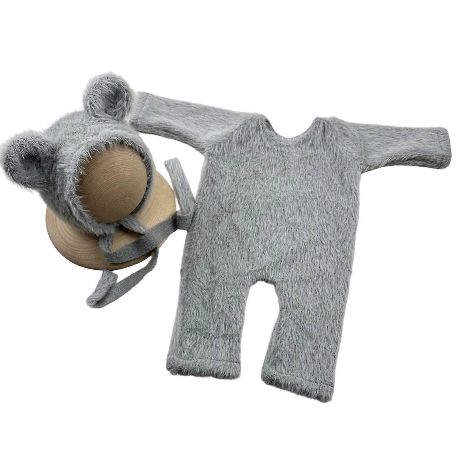 Bébé Photographie Accessoires Ours Forme Tenue Et Chapeau Ensemble Garçon Fille Tenue Séance Photo Vêtements Bébé Costume Vêtements Gris