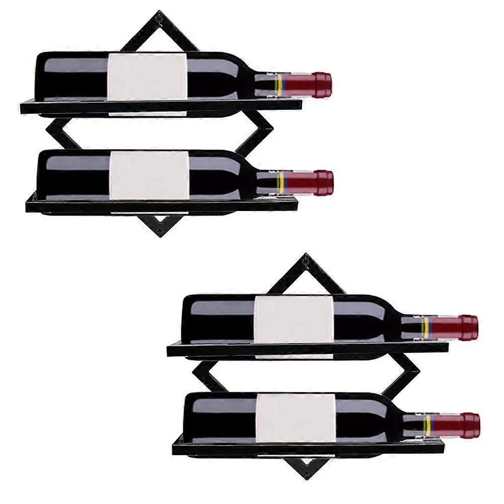Metal Wall Mounted Wine Rack 2Pcs Set, Black Metal Hanging Wine Bottle Holder for Kitchen Bar Home Storage Shelf