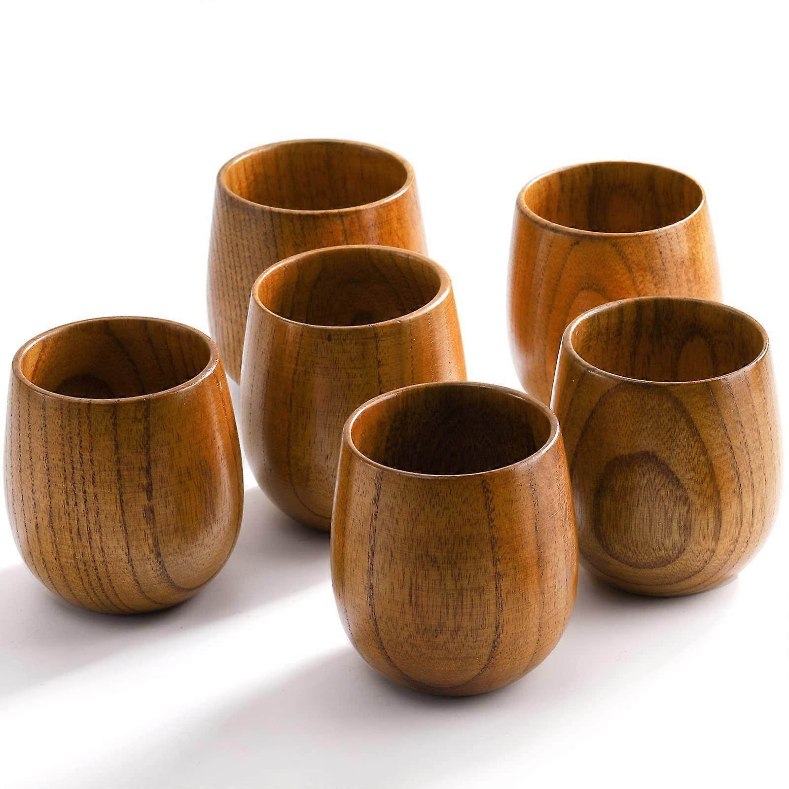 6 Pack Handmade Natural Wood Tea for Cups Drinking and 5 Oz