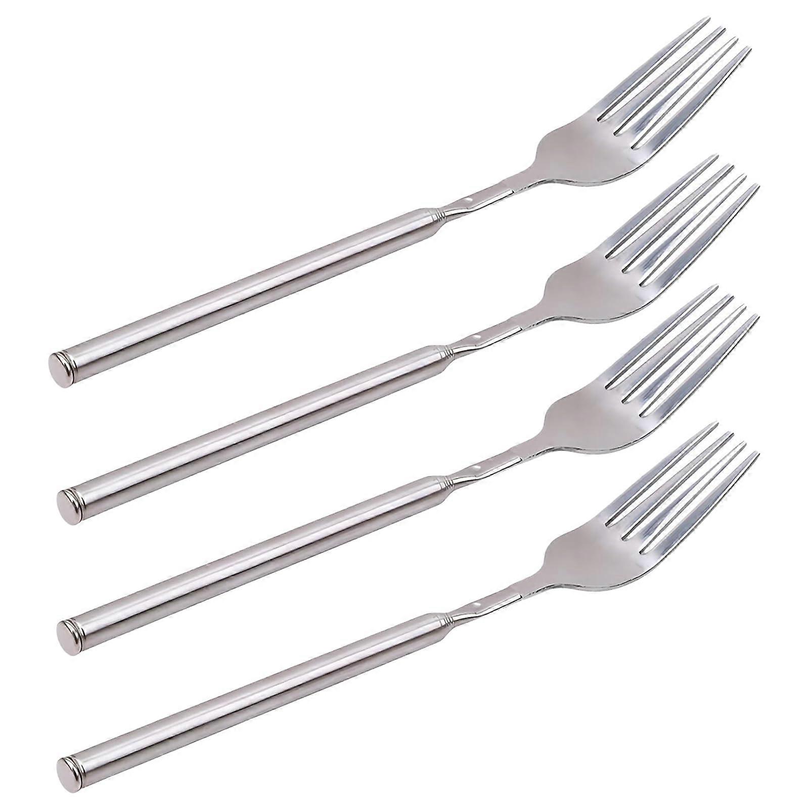 Stainless Steel Extendable Fork - Telescopic BBQ Fork Set of 4, 25.4 Inch Long Handle for Outdoor Dining Supplies