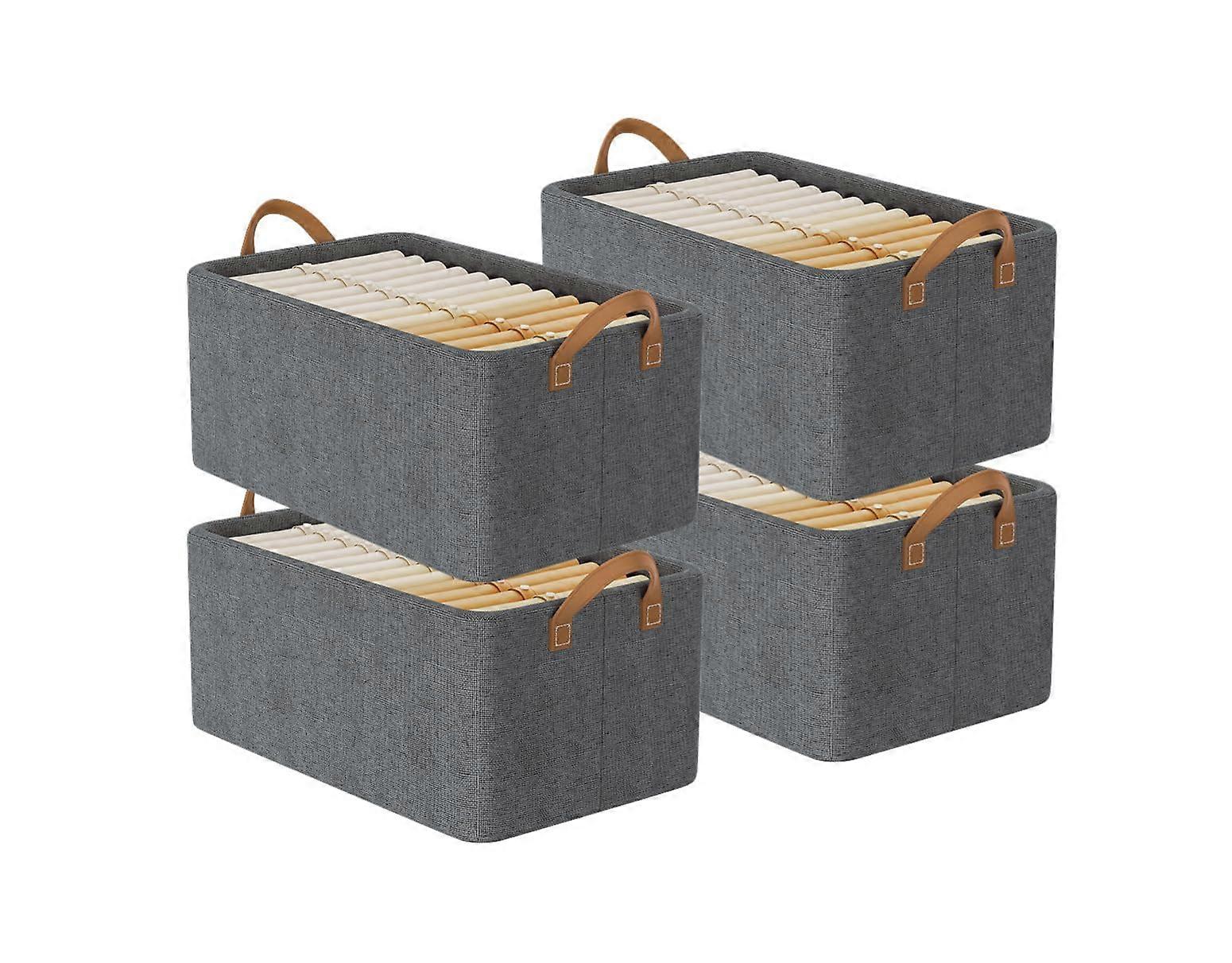 4 Pack 26L Universal Size Clothes Storage Basket Fabric Storage Box With Metal Frame Gray Wardrobe Shelf Storage Bins