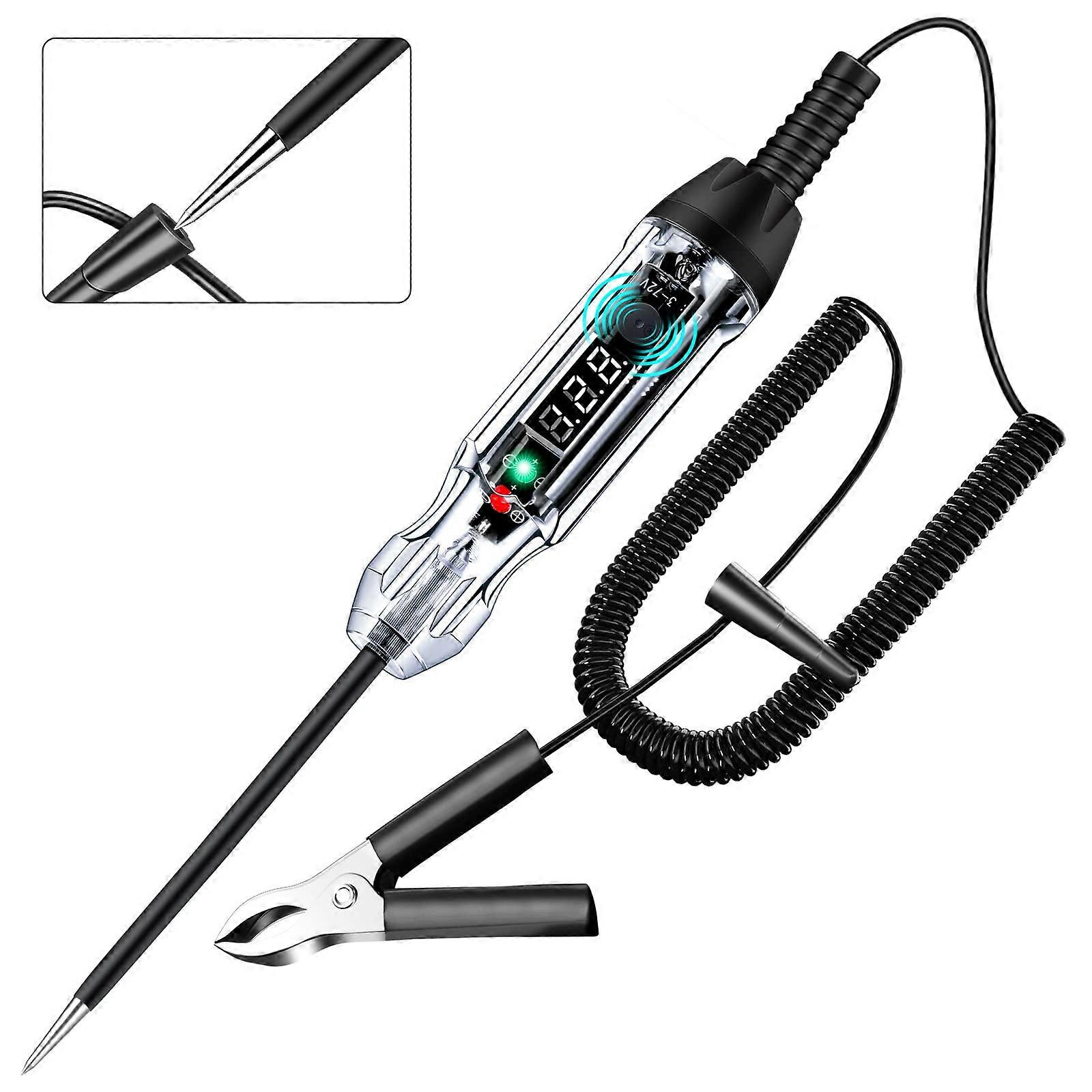 Upgraded Buzzer Automotive Test Light DC 3-72V Digital LED Circuit Tester with Voltmeter Dual Color Polarity Indicator