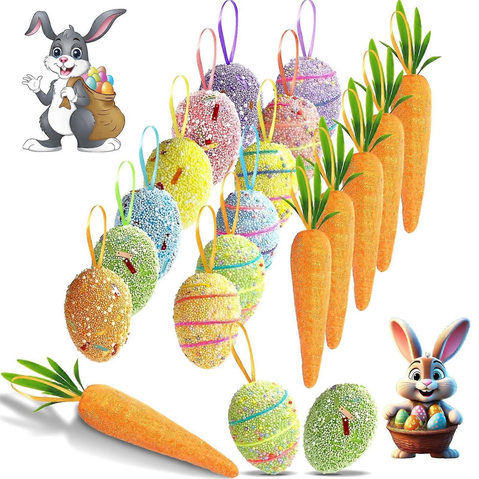 Foam Easter Egg Ornaments 18 Pcs Colorful Carrot and Hanging Ornaments for Home Party