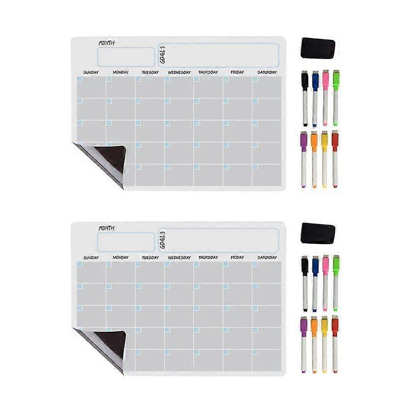 2X A3 Magnetic Whiteboard Dry Erase Calendar Set Whiteboard Weekly Planner For Refrigerator Fridge Kitchen Home