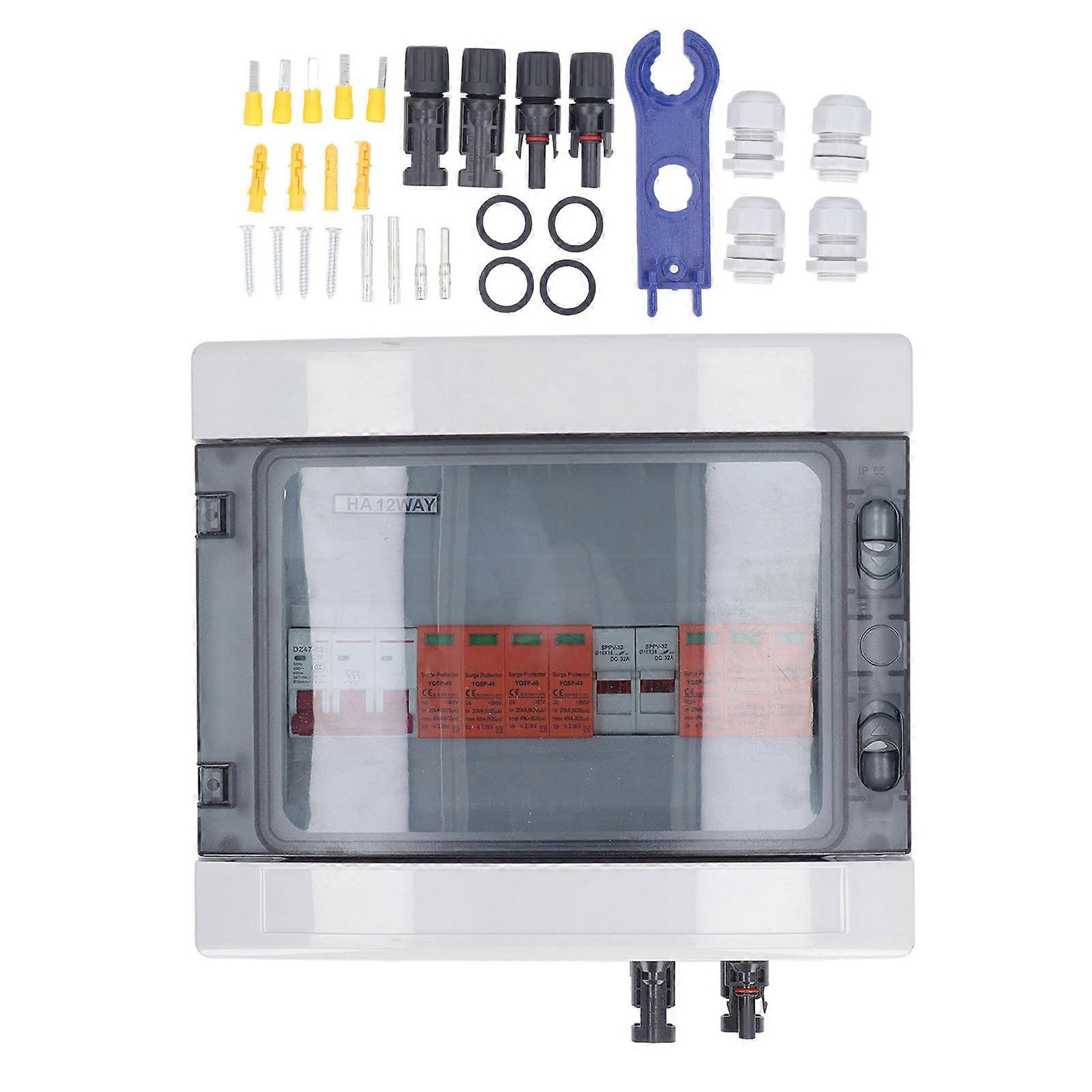 PV Combiner Box 2 in 2 Out IP65 Waterproof Photovoltaic Combiner Box with 15A Fuse Surge Protector