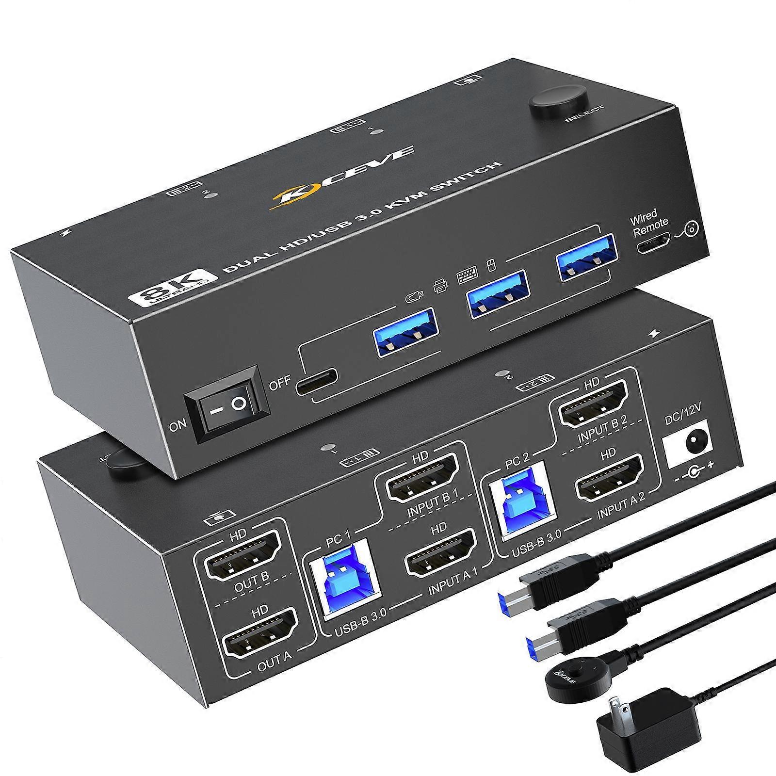 KC-KVM8202 8K 60Hz USB3.0 / HDMI 2-Port Dual Monitor KVM Switch EU Plug