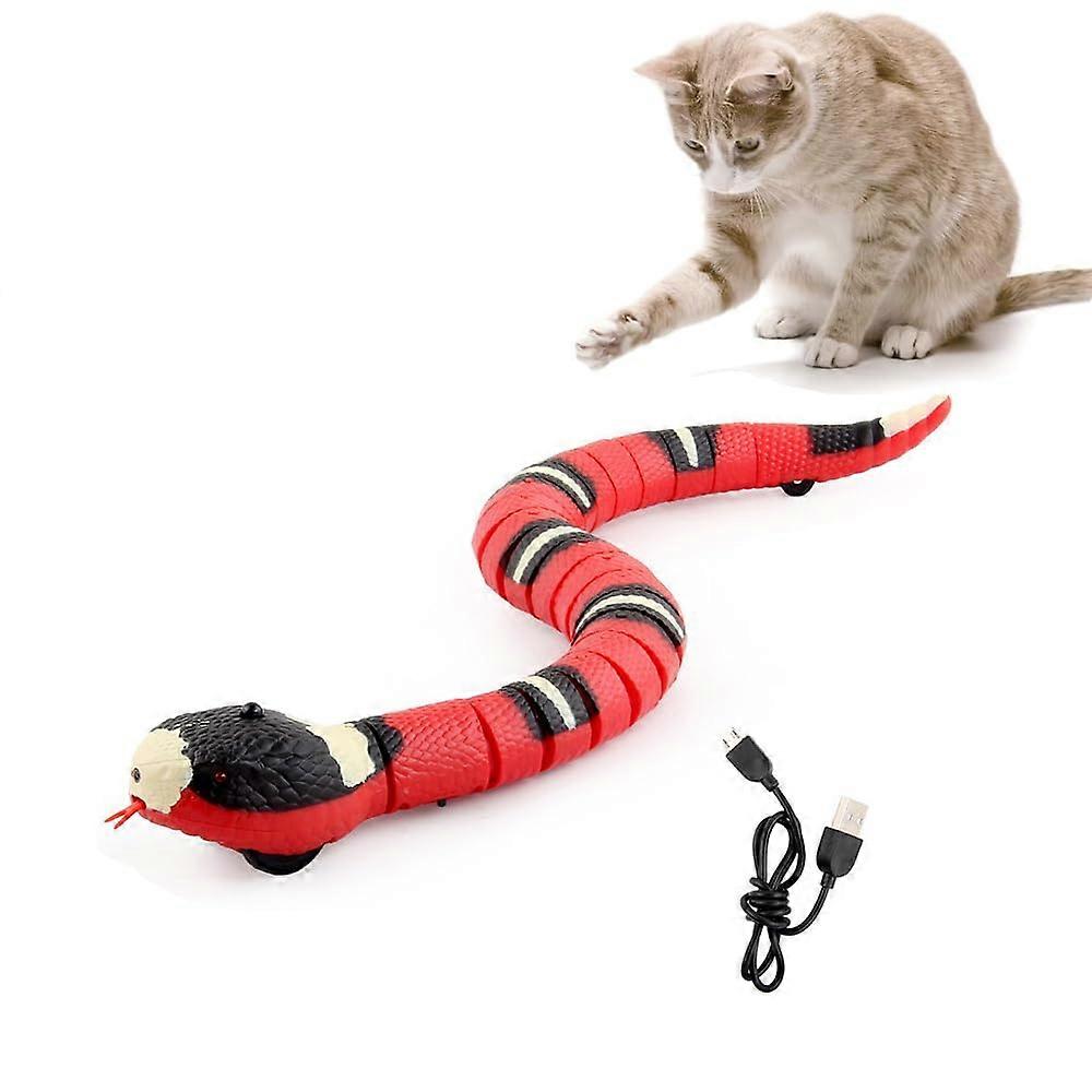 Cat Snake Interactive Toy USB Rechargeable Realistic Smart Detection Automatic Obstacle Detection Red For Cats
