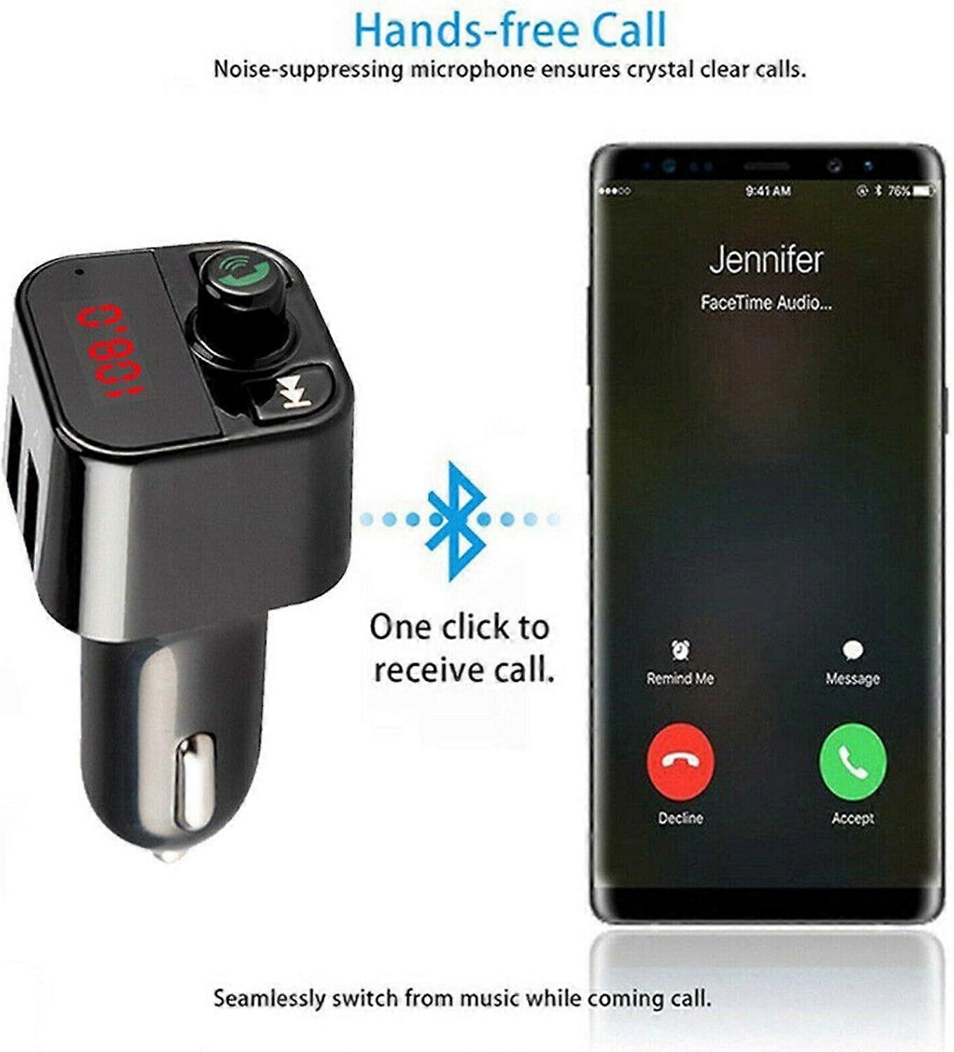 Car Bluetooth FM Transmitter with 2 USB Ports