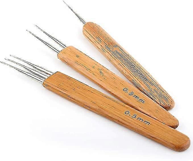 3pcs 0.5mm Dreadlock Crochet Needle Hook Bamboo Handle Hooks Tools Making