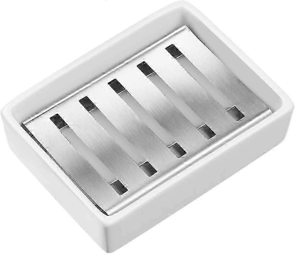 LM SANNO حامل صحن صابون سيراميك حامل صابون من الفولاذ المقاوم للصدأ للحمام والدش طبقة مزدوجة تصريف صندوق الصابون AUQ