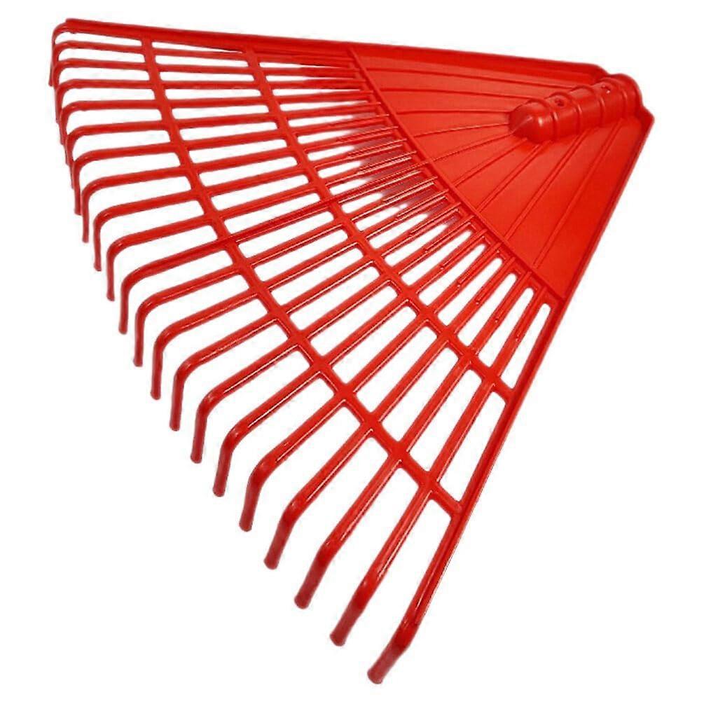 Plastic Rake Head 21 Tines Leaf Replacement Tool - Portable Red Garden Rake for Lawn Patio Shrub Cleanup