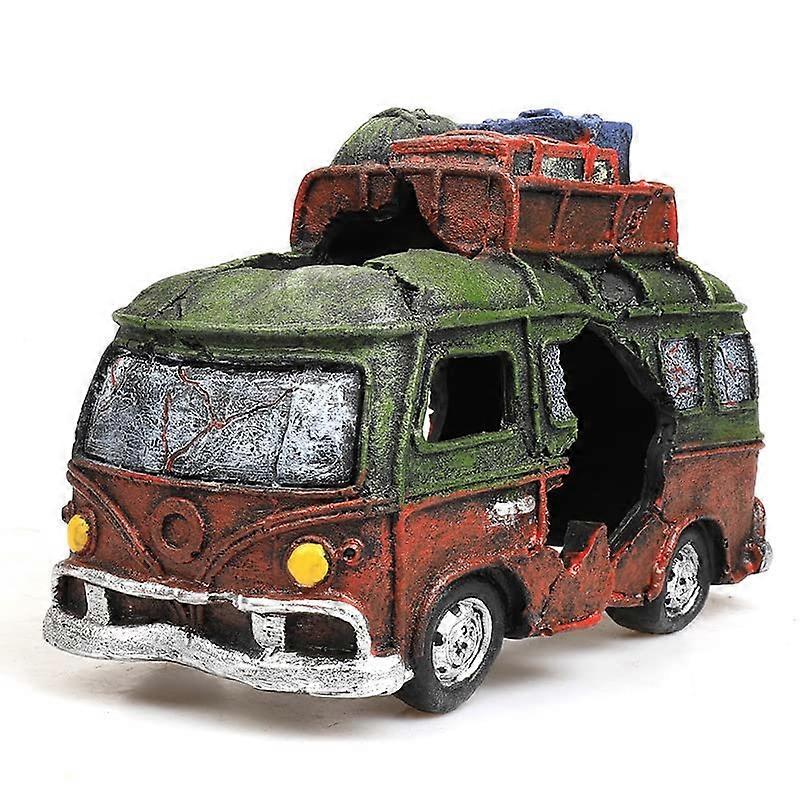 Aquarium Dcor Thematic Ornaments Resin Material Bus Car Fish Tank Decorations for Betta Hideout Caves…