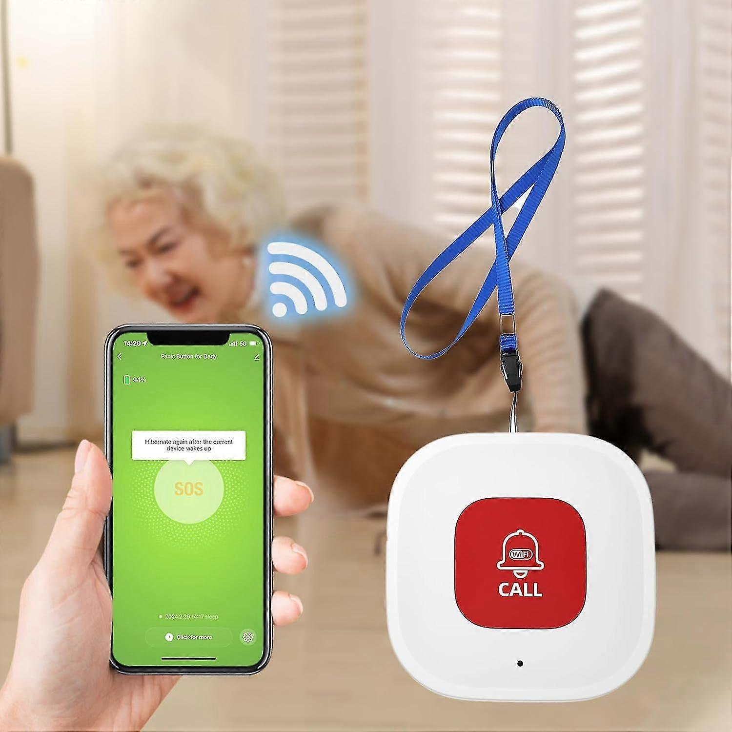 WiFi Caregiver Call Button for Elderly at Home with App Notification, Elderly Monitoring, Caregiver Pager, Life Alert Systems for Seniors, No Monthly