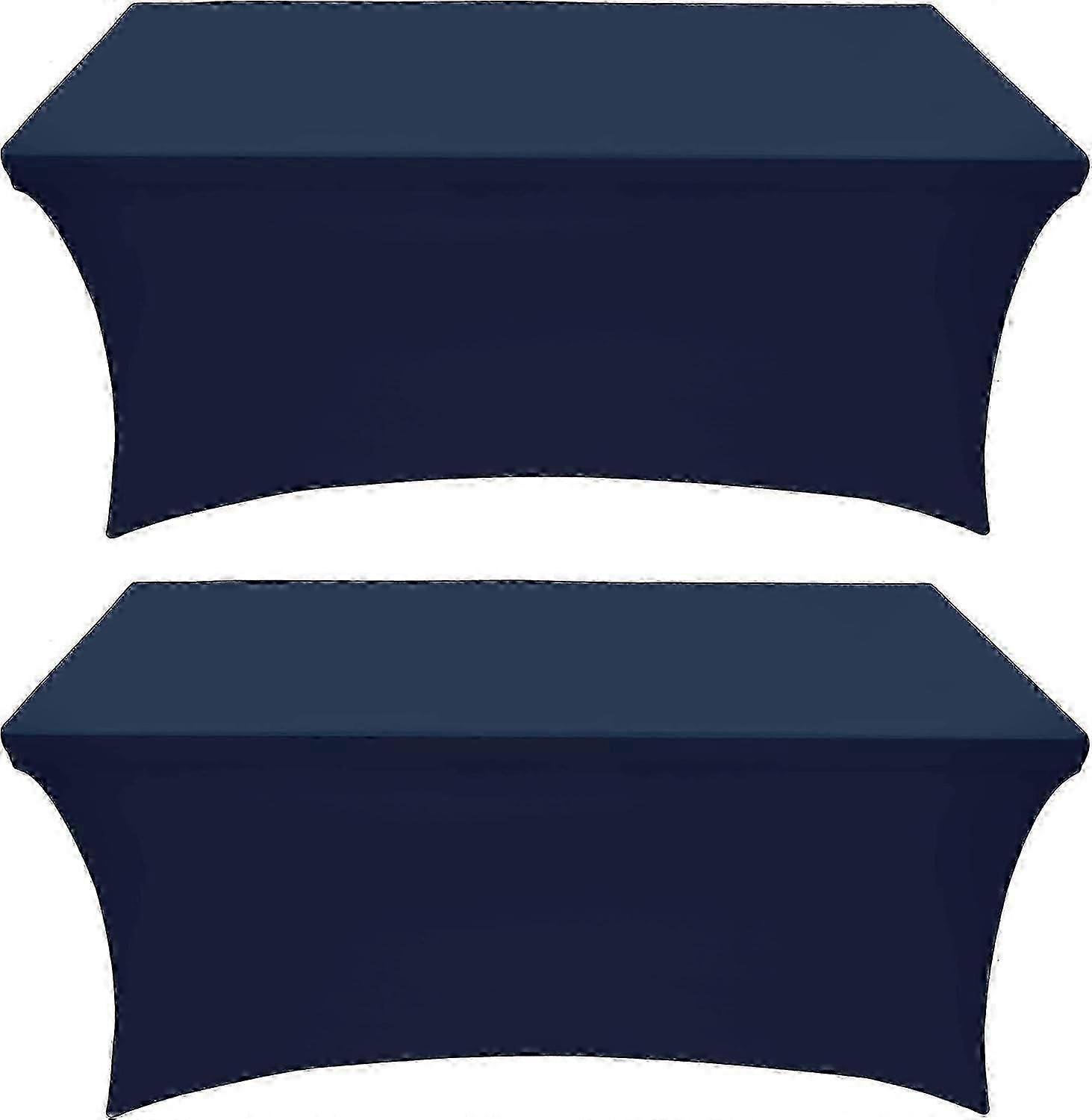 Mantel de spandex de cocina Paquete de 2 [6 pies, azul marino] Cubierta de mesa de patio rectangular elástica ajustada, ajustada, lavable y resistente a las arrugas