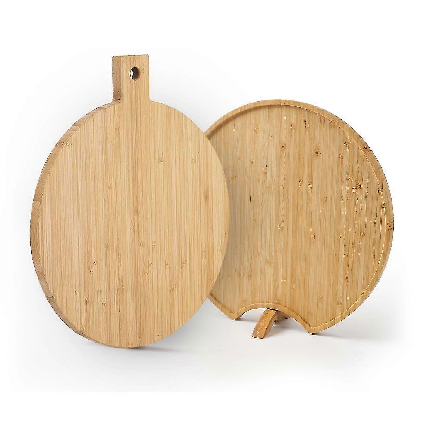 Ensemble de 2 planches à découper en bambou - Plateau à pizza à pattes rotatives