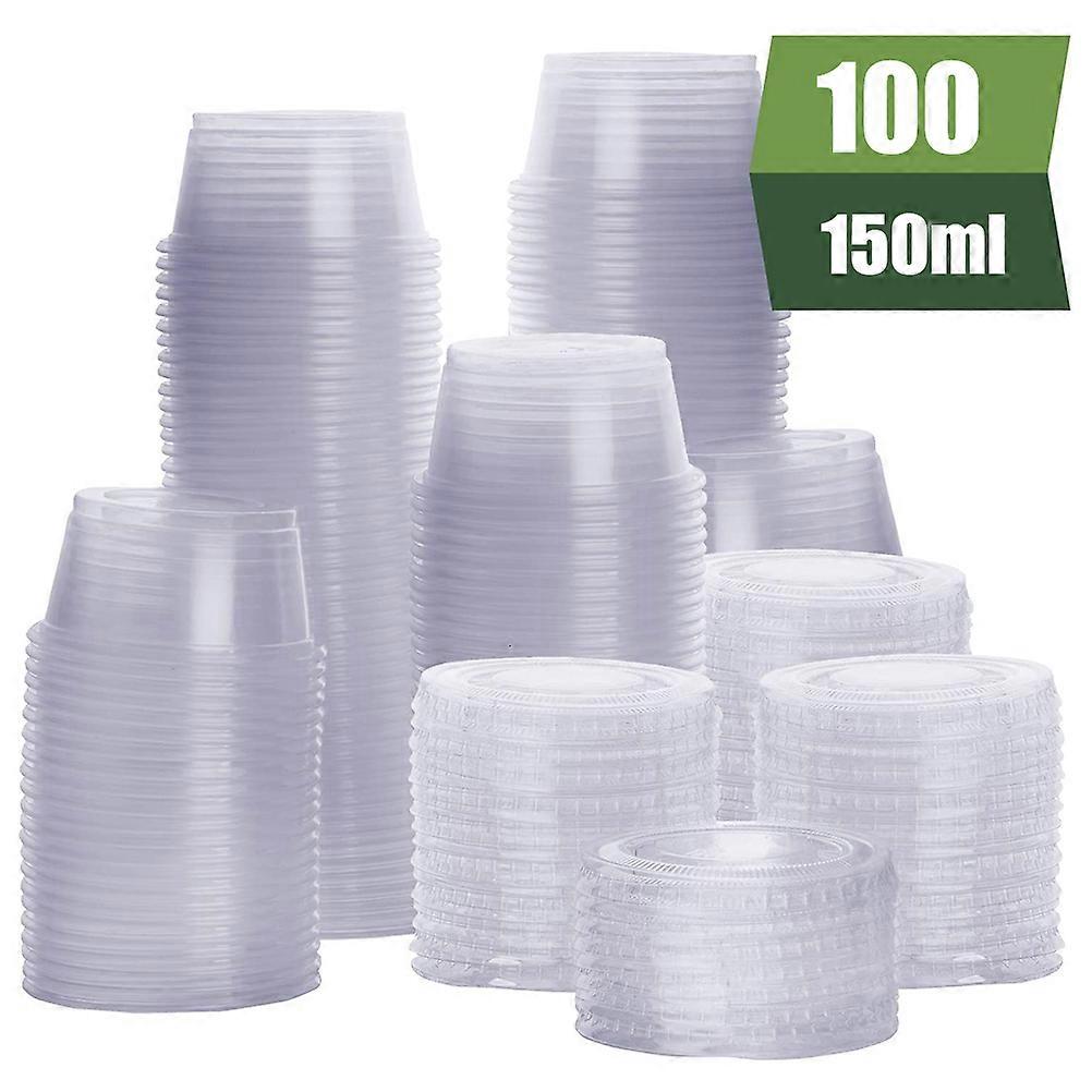 100Pcs Disposable Jello Shot Cups Plastic Portion Cups With Lids Condiment Containers