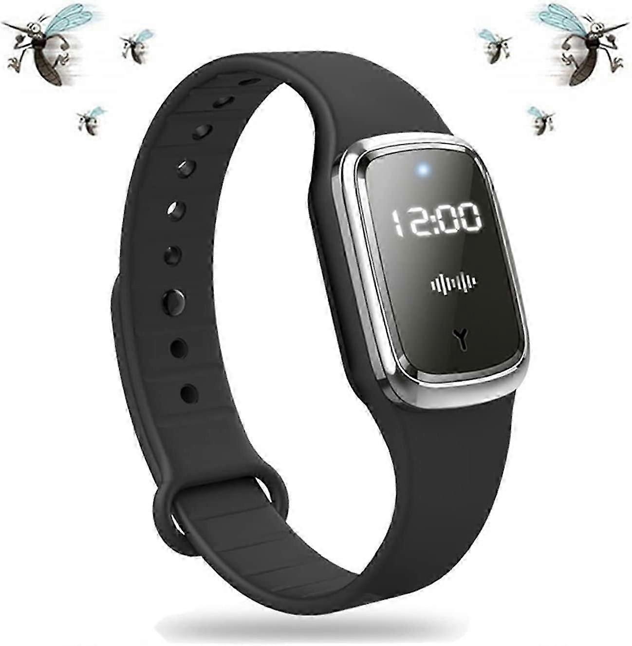 Ultrasonic Mosquito Repellent Wristband (Black), Smart Insect Repellent Wristband, Electronic Mosquito Repellent Wristband Watch with USB Charging/Wat