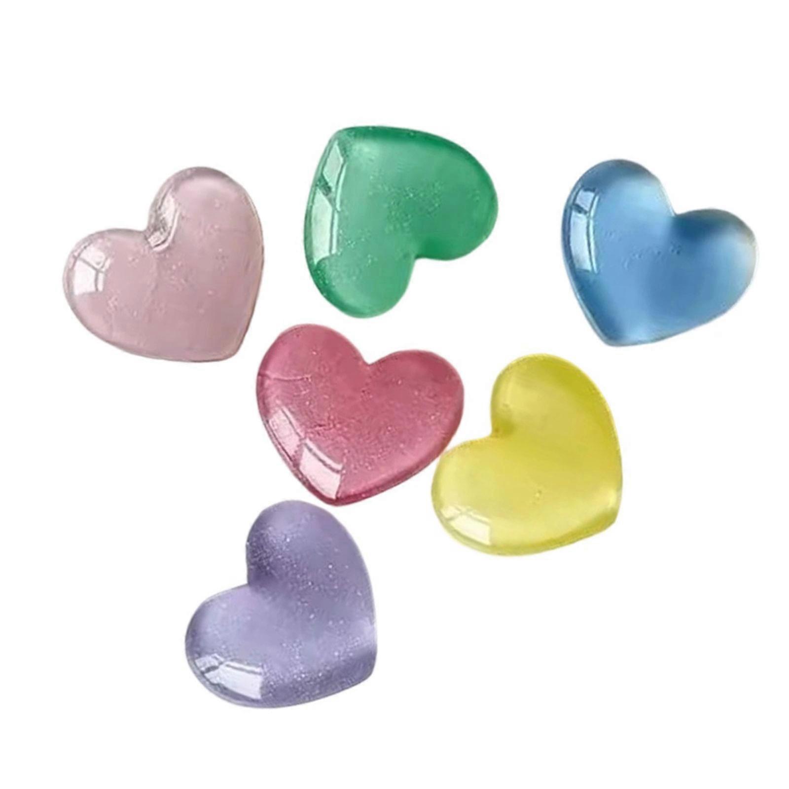 Glittering Colored Heart Shape Refrigerator Magnets 6 Pack Magnetic Sticker For Personalizing Workspaces Or Study Area Multicolor