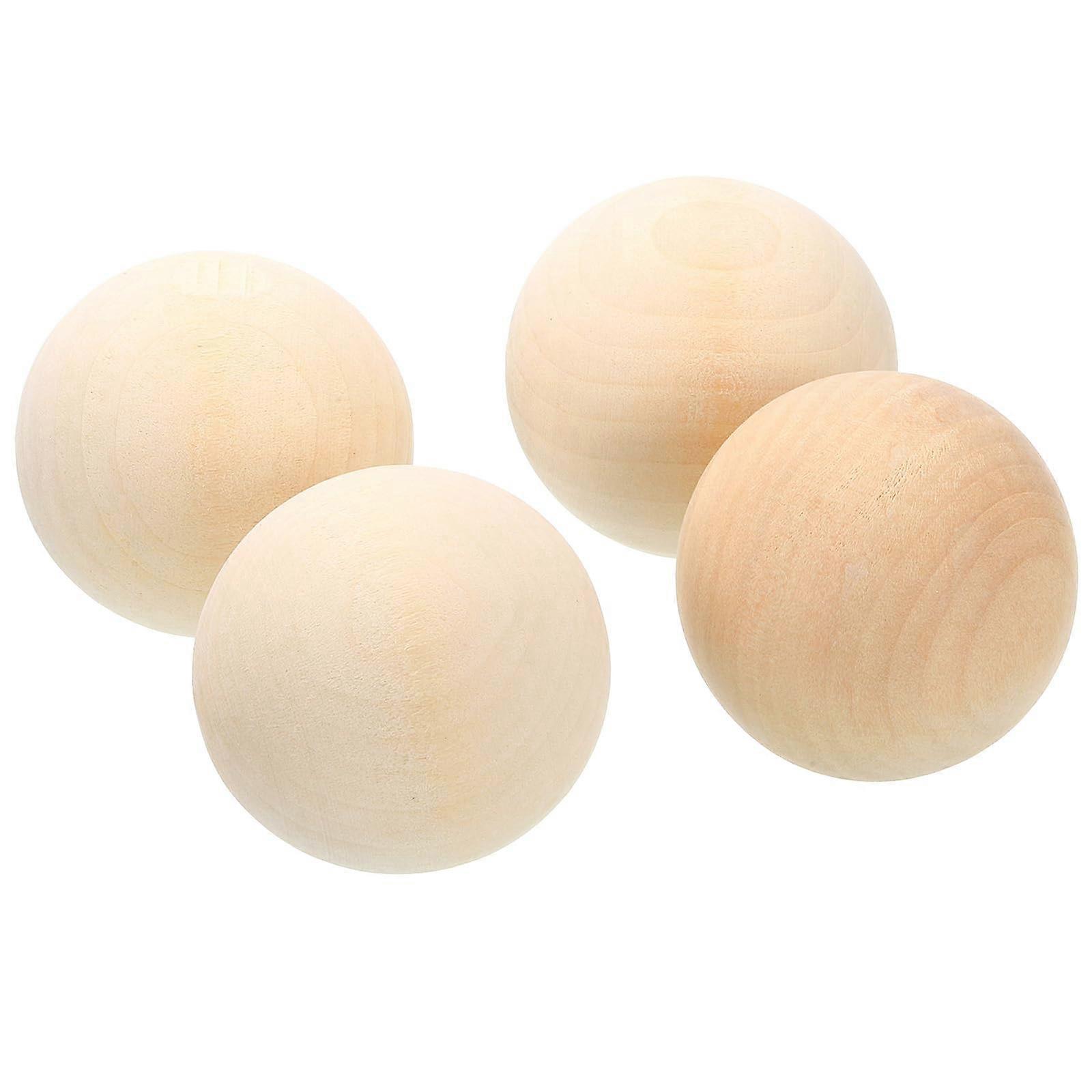 4pcs Round Wood Balls 60mm Diameter Unfinished Solid Wooden Beads, Natural Small Craft Balls for DIY Craft Projects Art Ornaments