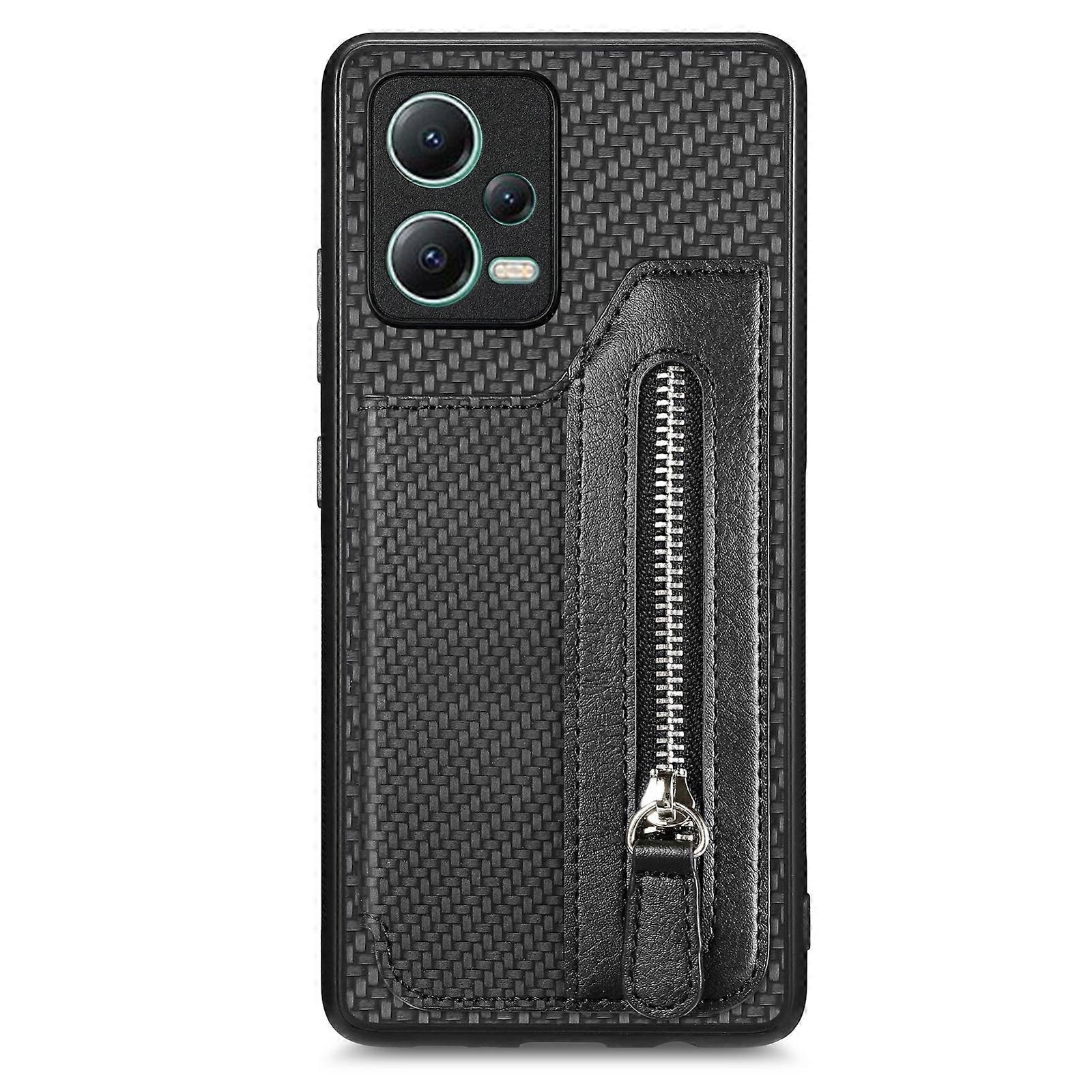 Carbon Fiber Horizontal Flip Zipper Wallet Phone Case