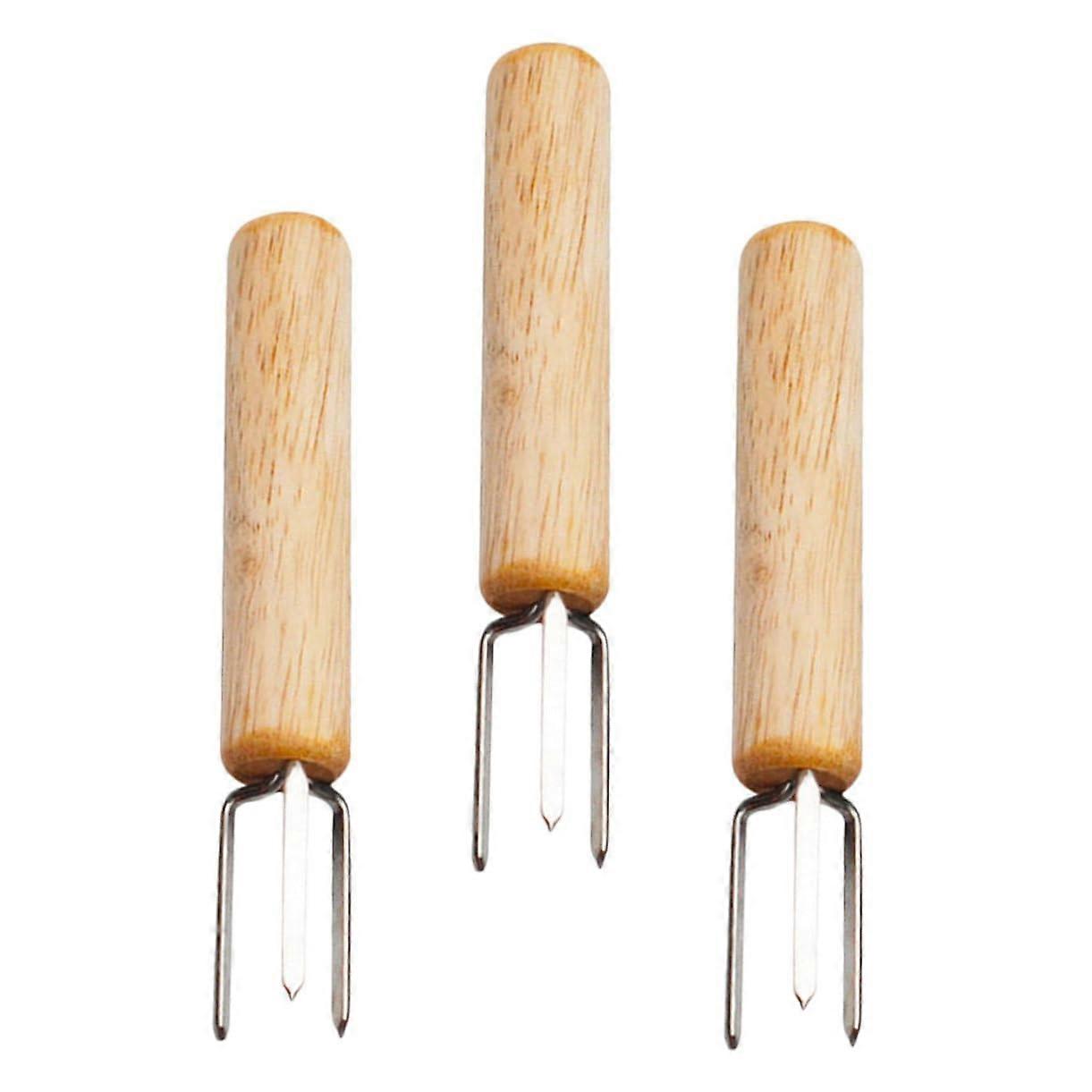 3-Piece Fruit Fork Set with Wooden Handle, BBQ and Corn Forks, High-Quality Kitchen Utensils for Grilling