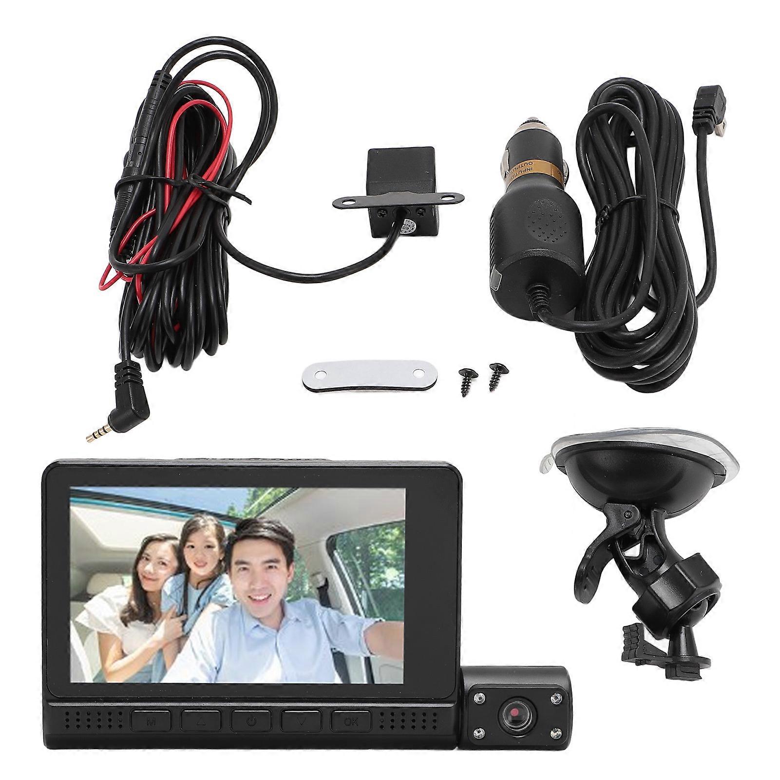 3 Channel Dash Cam Rotatable 1080P Full HD 4in IPS Touch Screen Motion Detection Loop Recording Anti Shake