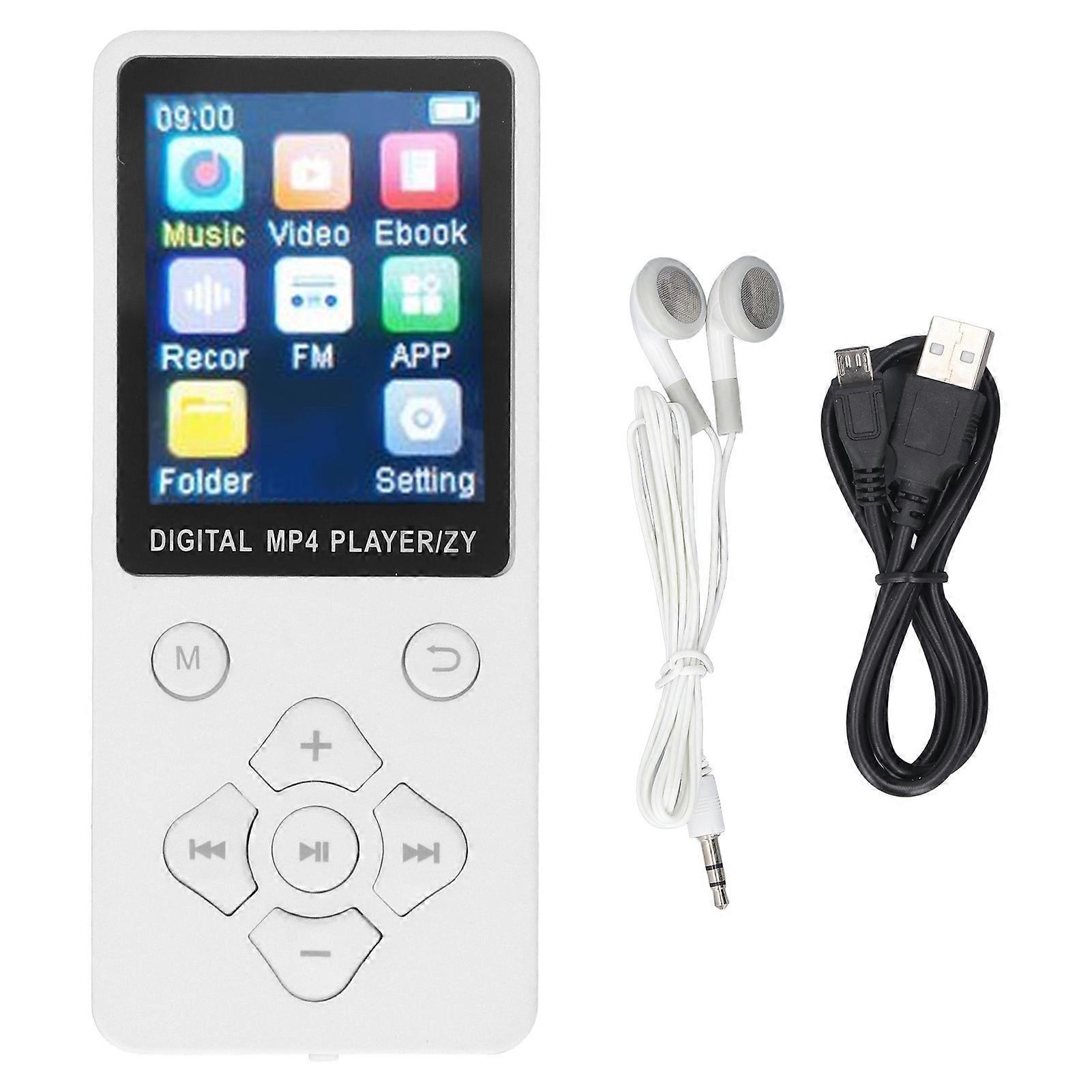 1.8 Inch MP4 Player with Color Screen Bluetooth 5.0 HiFi MP3 Music Player Supports Video Pictures E-Books Recording White