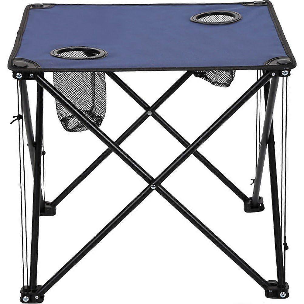 Outdoor folding table with 2 bottle holders, camping grill table, portable beach table, camp for outdoor, travel, picnic blue