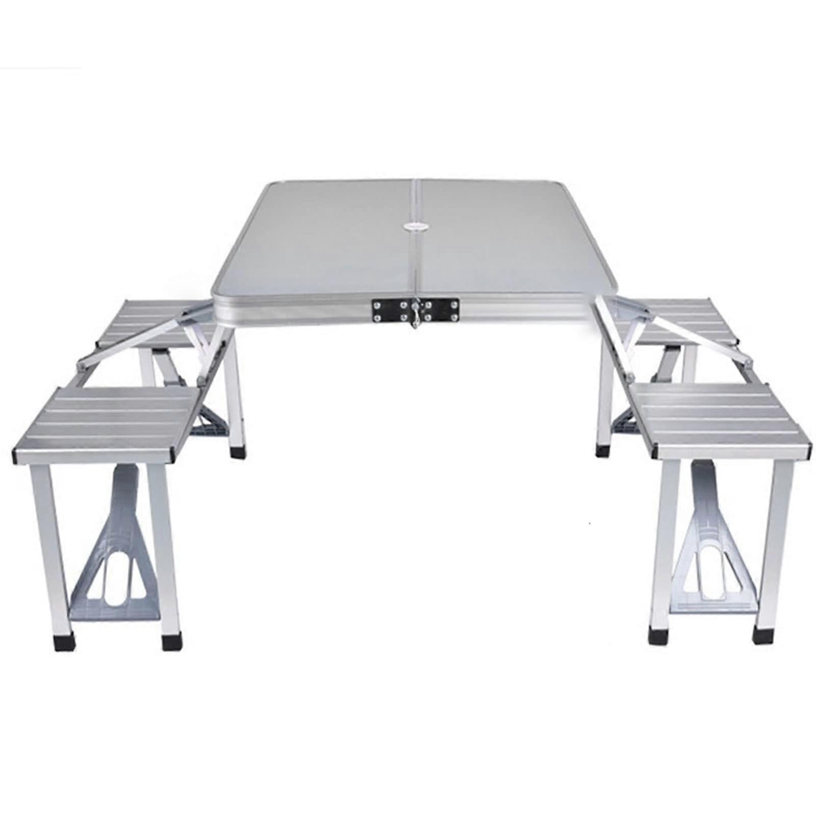 Foldable aluminum picnic table with 4 seats, portable camping grill table for travel