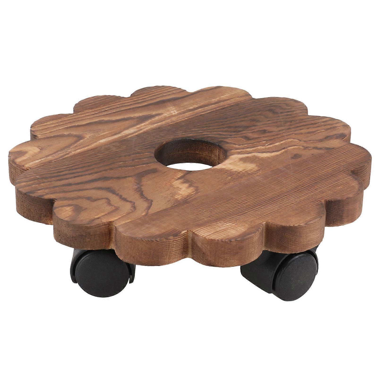 Movable Flower Pot Stand with Wheels Light Brown Rolling Base for Durable Planters and Bonsai Holders