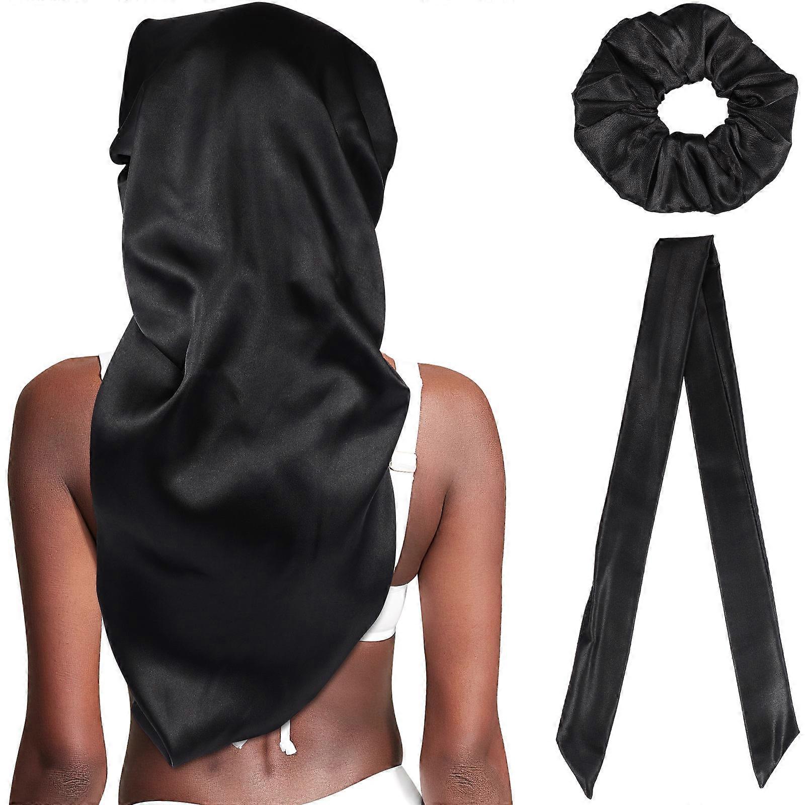 Satin Sleeping Cap for Night Sleep with Elastic Band 69x29cm Black Multiple Occasions 3Set