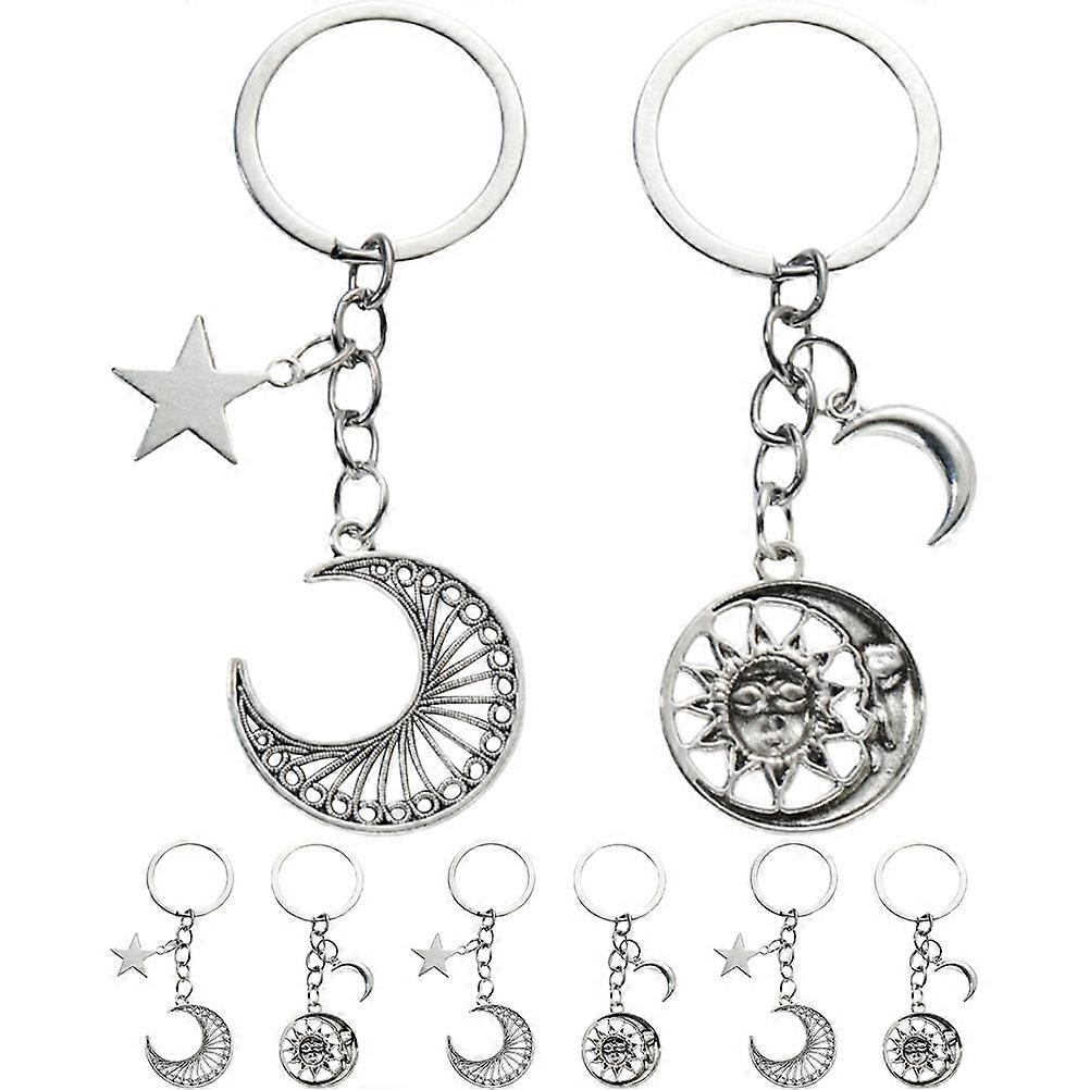 Keyring Charms Moon Star Keychain Vintage Style Car Keys Office Keys Metal 3.14x0.98x0.20in Hanging Decoration 4 Pairs