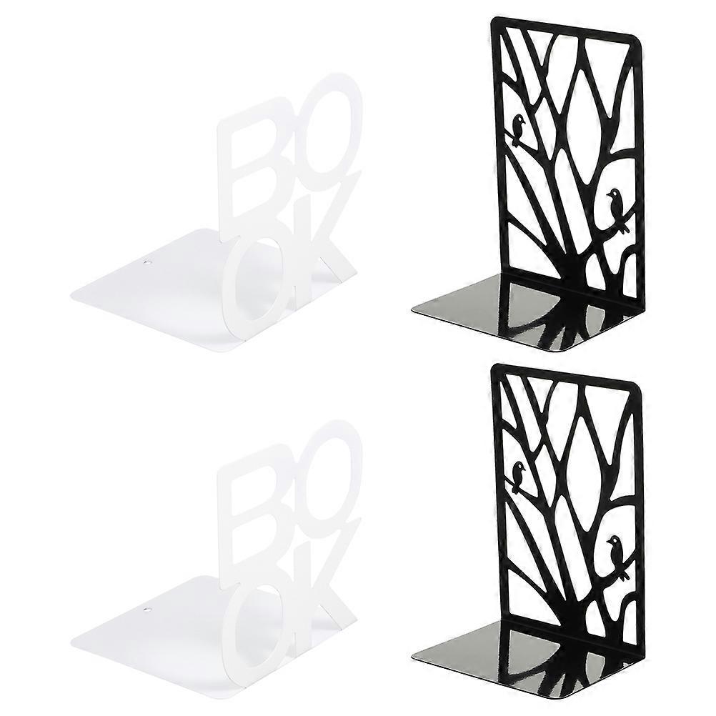 Hollow Book Baffle Iron Decorative Bookend Book Stands For Display L-Shaped Library 2Pcs