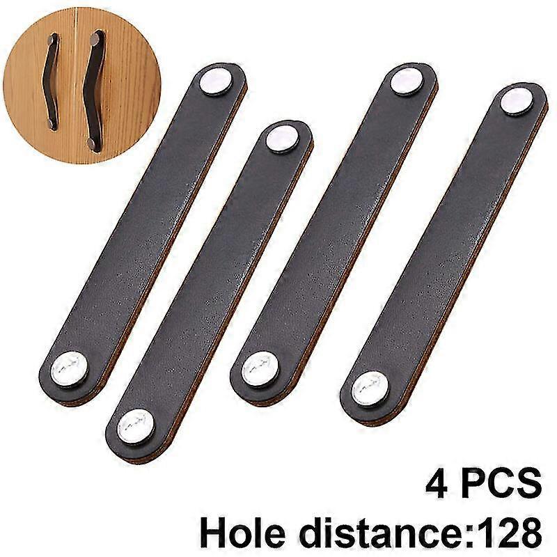 4Pcs Leather Drawer Knobs Black Modern Cabinet Pulls with Screws