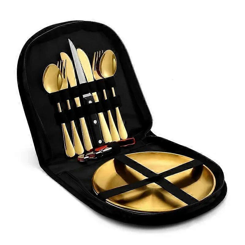 10pcs Outdoor Cutlery Set Portable Stainless Steel Fork Spoon Knife Bottle Opener Tableware For Camping Hiking Picnic Kitchenware Tools.