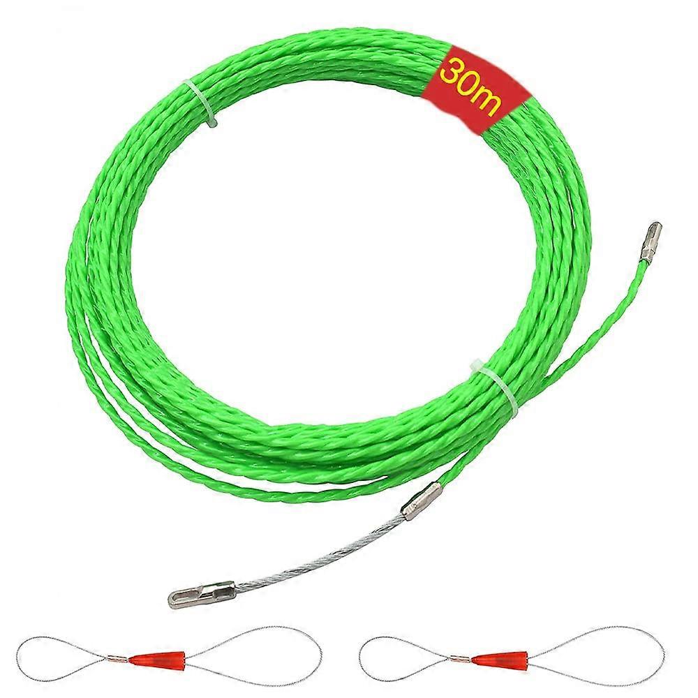 Cable pulling aid 20m, pulling aid cable pulling aid, with 2 guide springs pulling spring, cable pulling aid pulling spring pulling tape (green) (AAA)