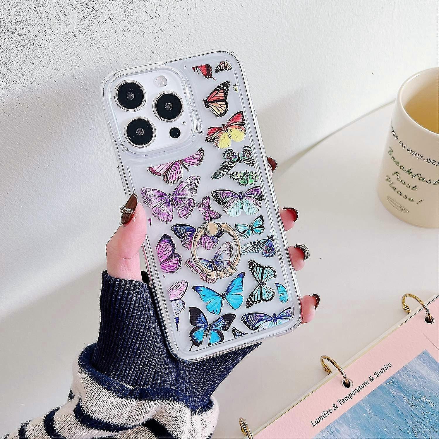 TPU Airbag Case with Kickstand and Butterfly Pattern for Compatible Brand Phones - Style E