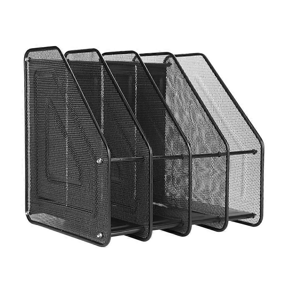 Magazine File Desk Organizer 4 Compartments Wire Mesh Black 295x316x325mm