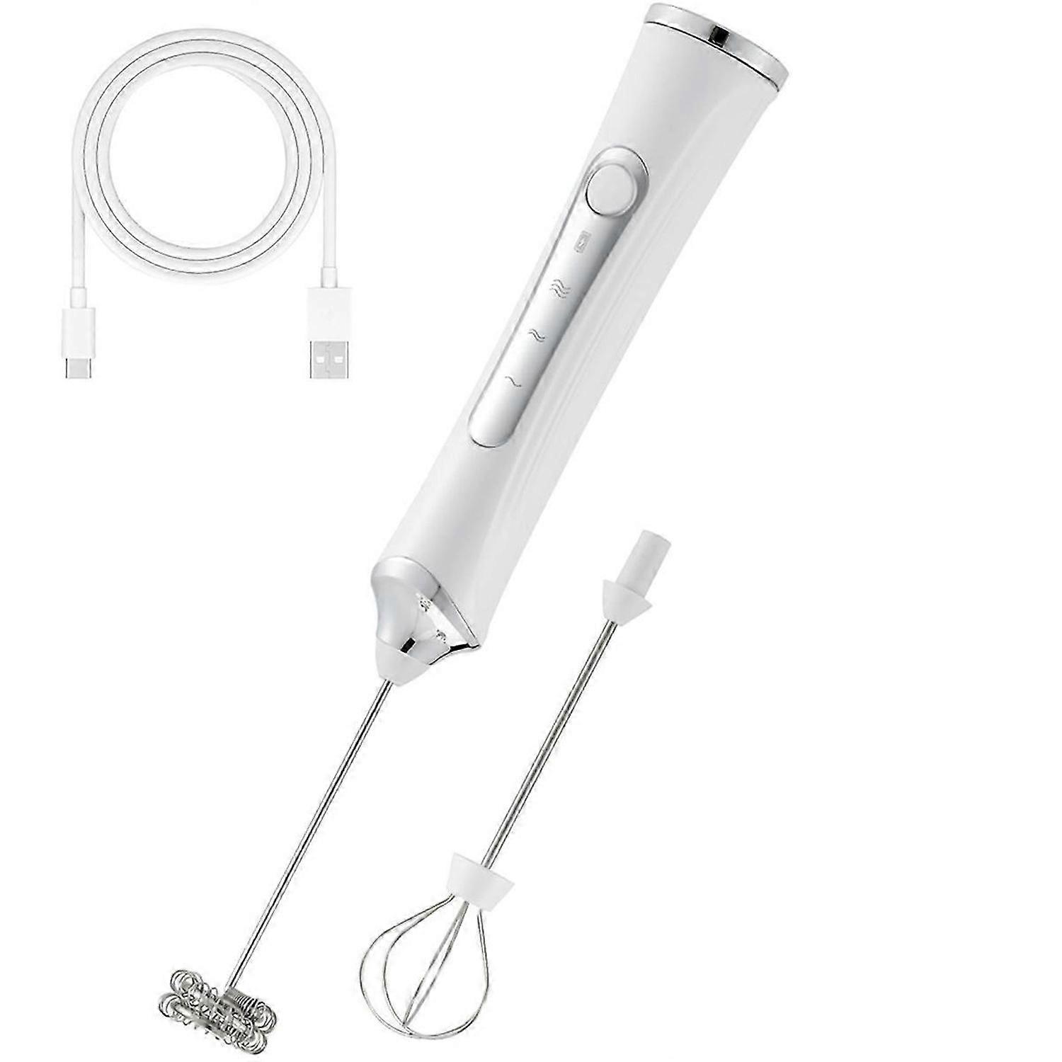 Handheld Electric Milk Frother with 2 Heads, Coffee Whisk Foam Mixer with USB Rechargeable 3 Speeds