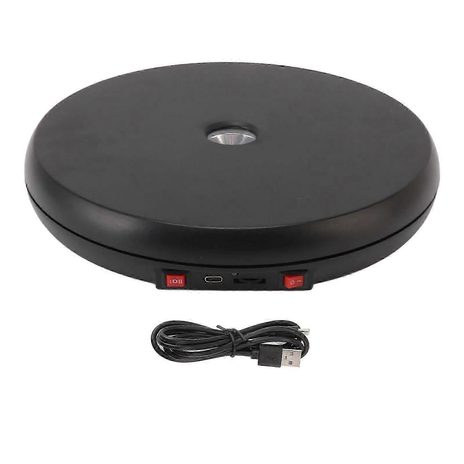 Electric Rotating Display Table LED Light 25cm Noiseless 20kg Load Capacity Turntable Stand for Jewelry Black