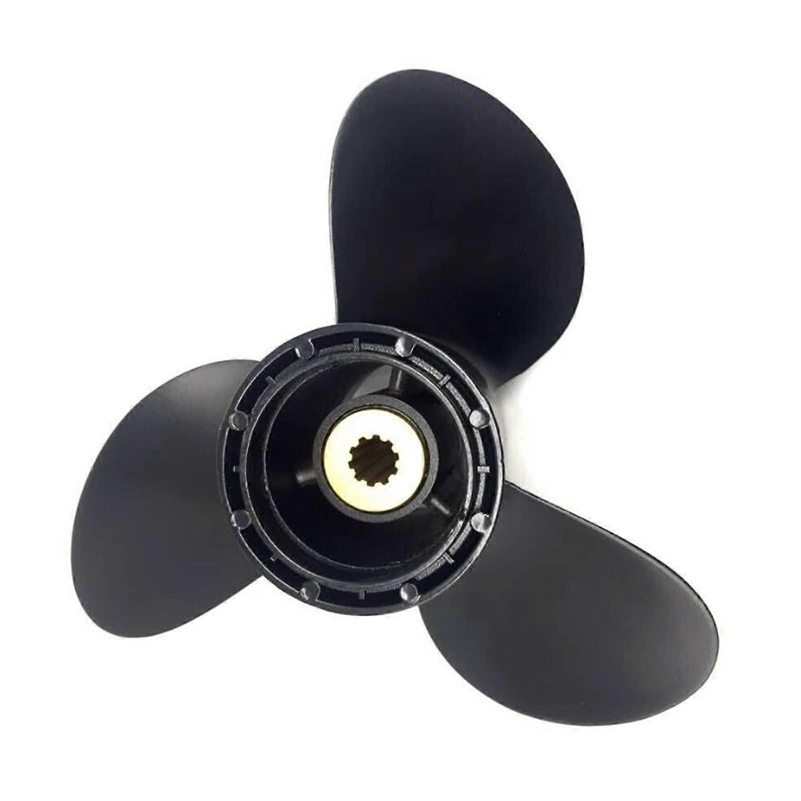 Aluminum outboard propeller for Suzuki, 9.9–15 HP, black, 3 blades, 10 splines, 9 1/4 x 11, boat propeller