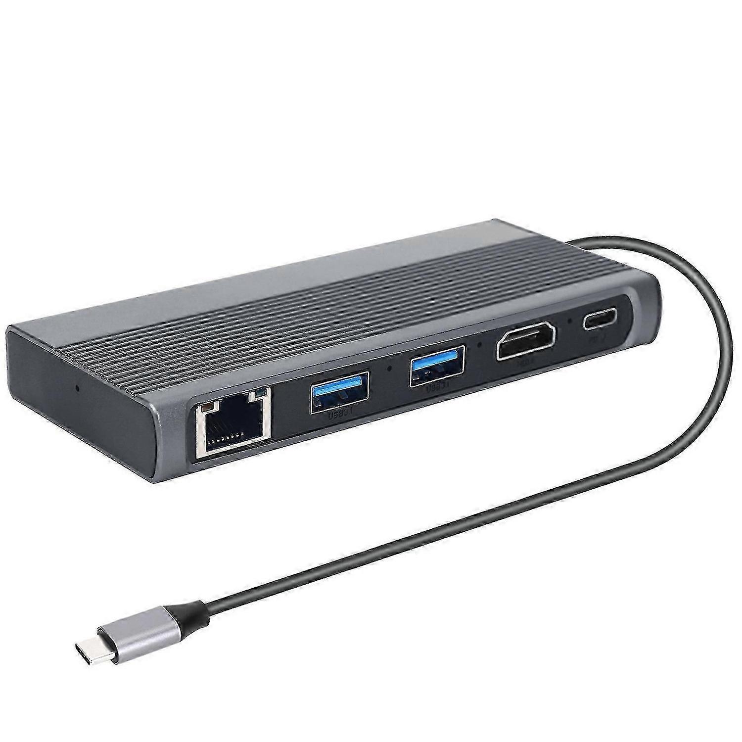 USB C Hub M.2 SSD Enclosure -Compatible+USB3.1+RJ45+PD Type-C Docking Station for M.2 NVME NGFF SSD for DS
