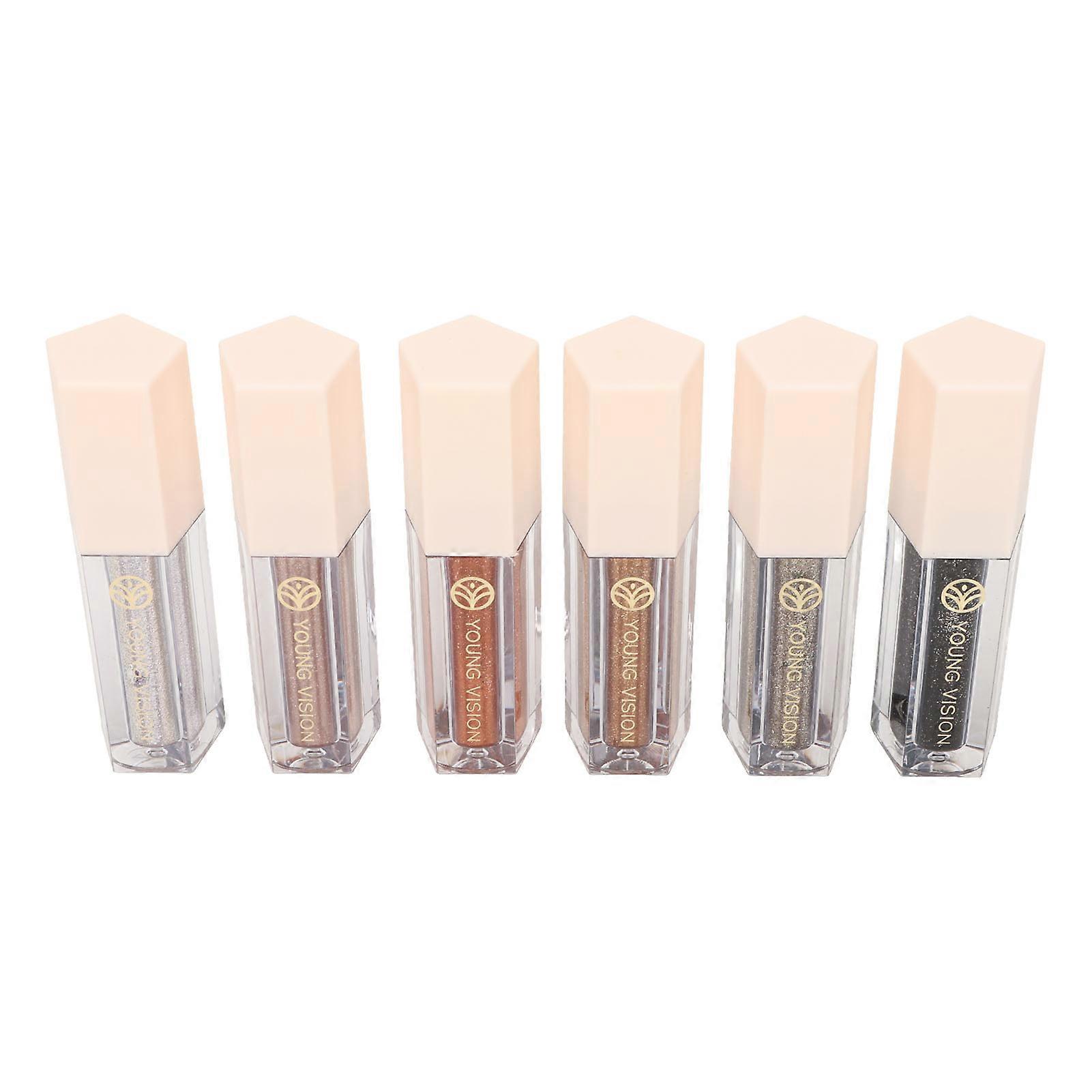 6pcs 5ml Liquid Eyeshadow Set Makeup Waterproof Long Lasting Quick Drying Metallic Glitter Eye Shadow