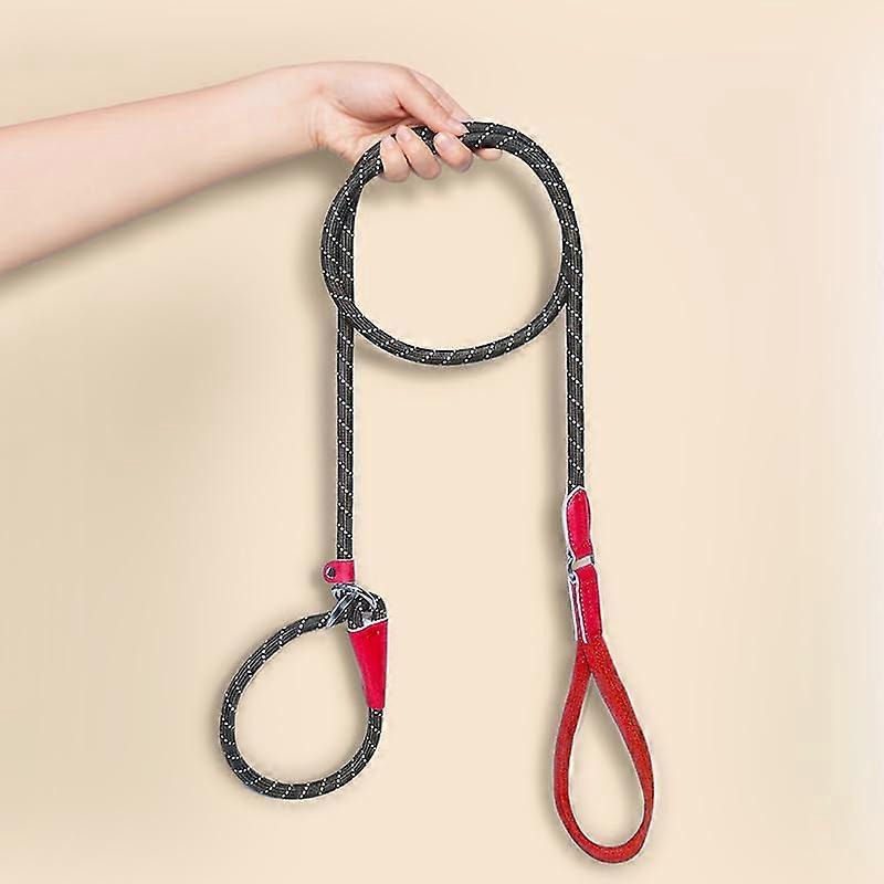 Farbblocking P-Seil Nylon Reflective Silk Dog Leash With Real Leather Buckle, Adjustable Non-Slip, 1.2CM*180CM Red