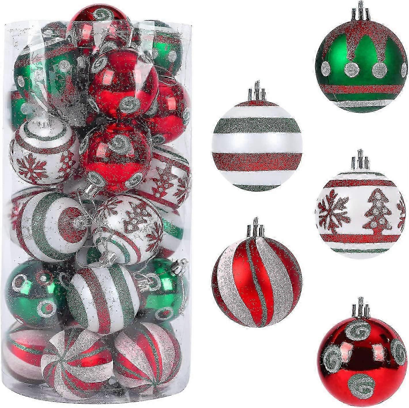 30 Unbreakable Plastic Christmas Baubles - 6cm Festive Tree Decorations Set