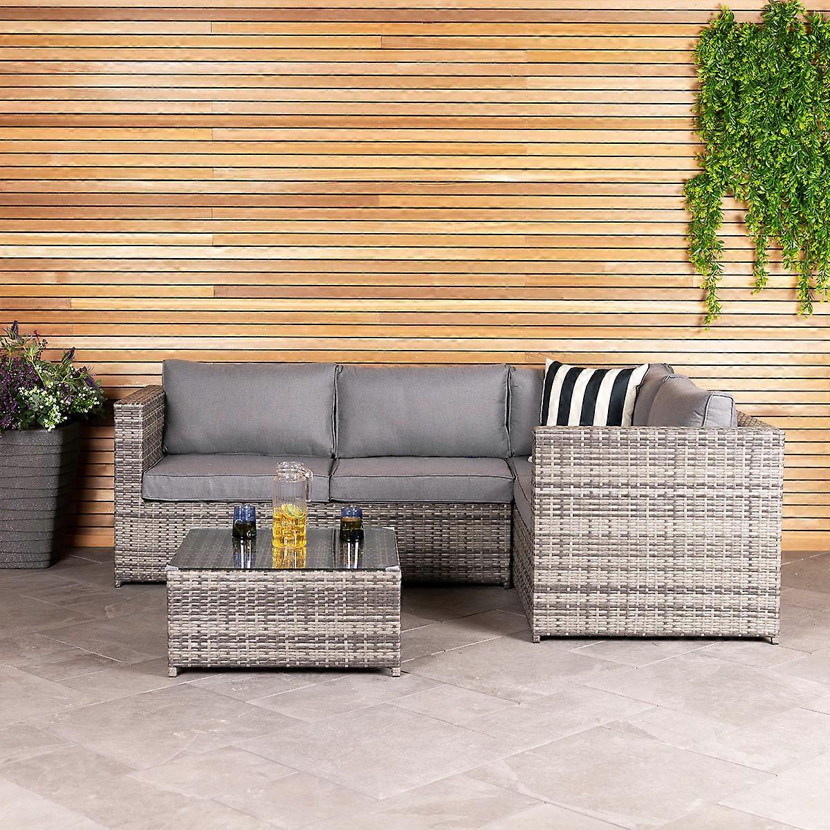 Charles Bentley Rattan Corner Sofa & Coffee Table - Grey