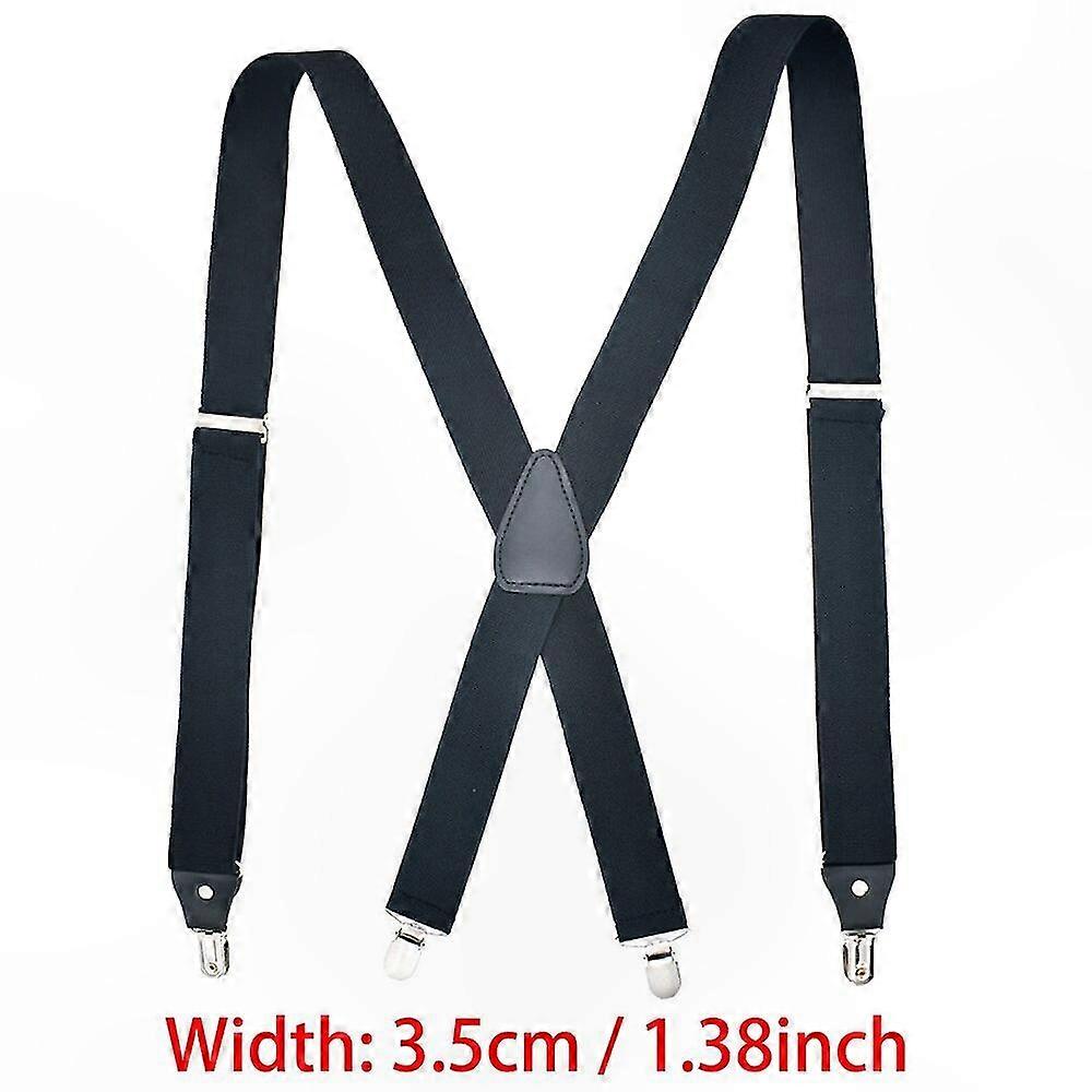 Men's Adjustable Elastic Work Suspenders, 3.8cm Wide X-Back with 4 Plastic Gripper Clasps, Black Trouser Braces