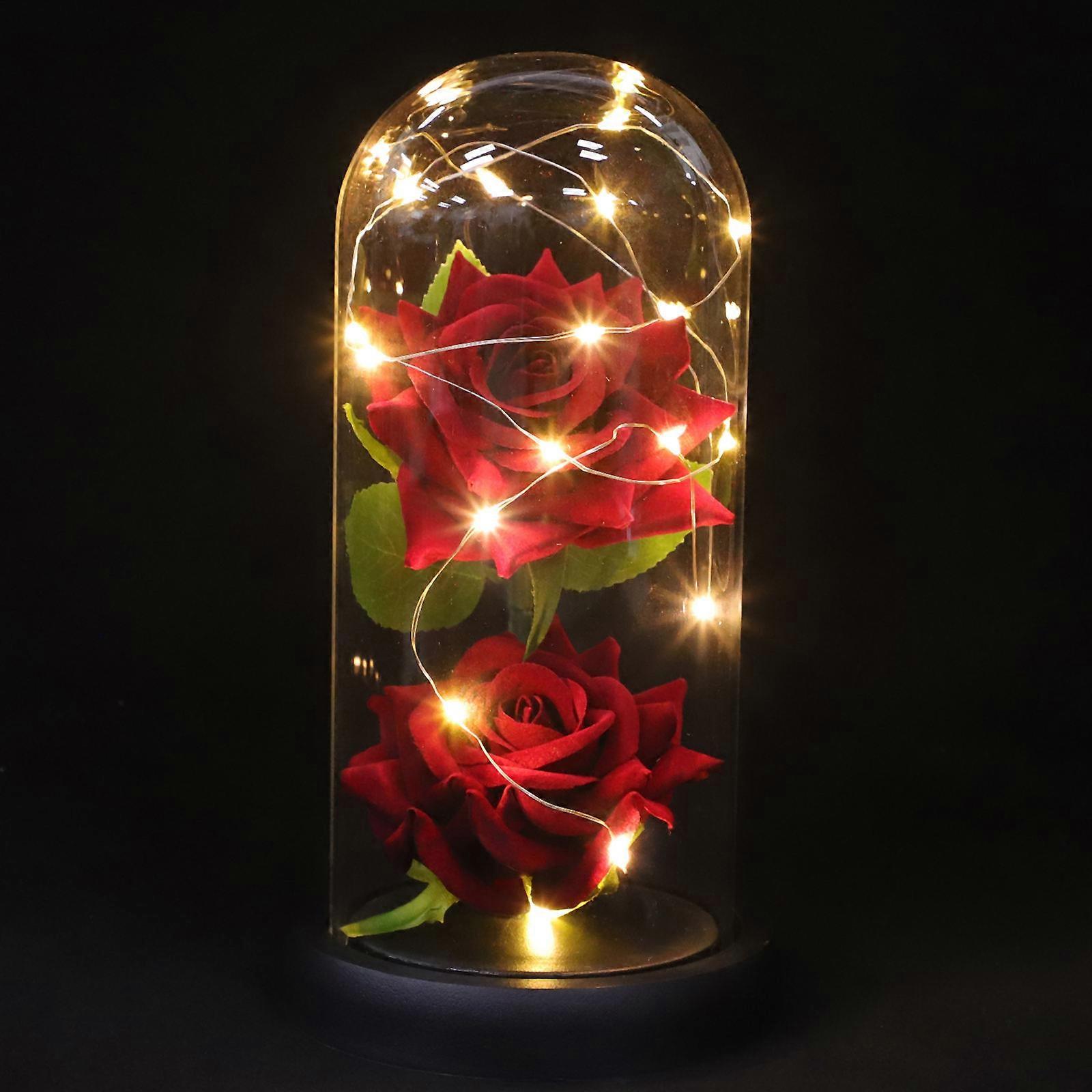 Red Glass Flower with LED String Lights in Clear Dome for Decor Adds Charm to Parties and Events